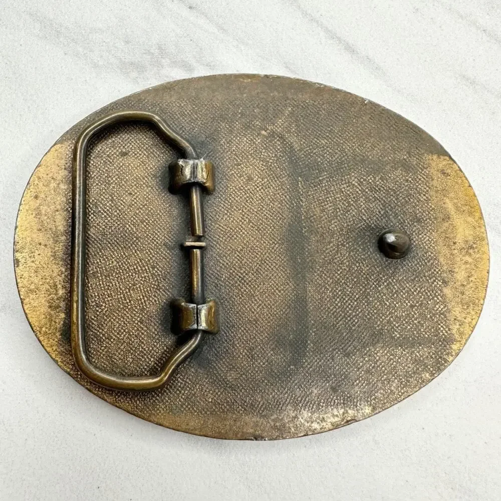 Vintage WWII Veteran Belt Buckle Brass Tone Great Seal Eagle E Pluribus Unum ✨
